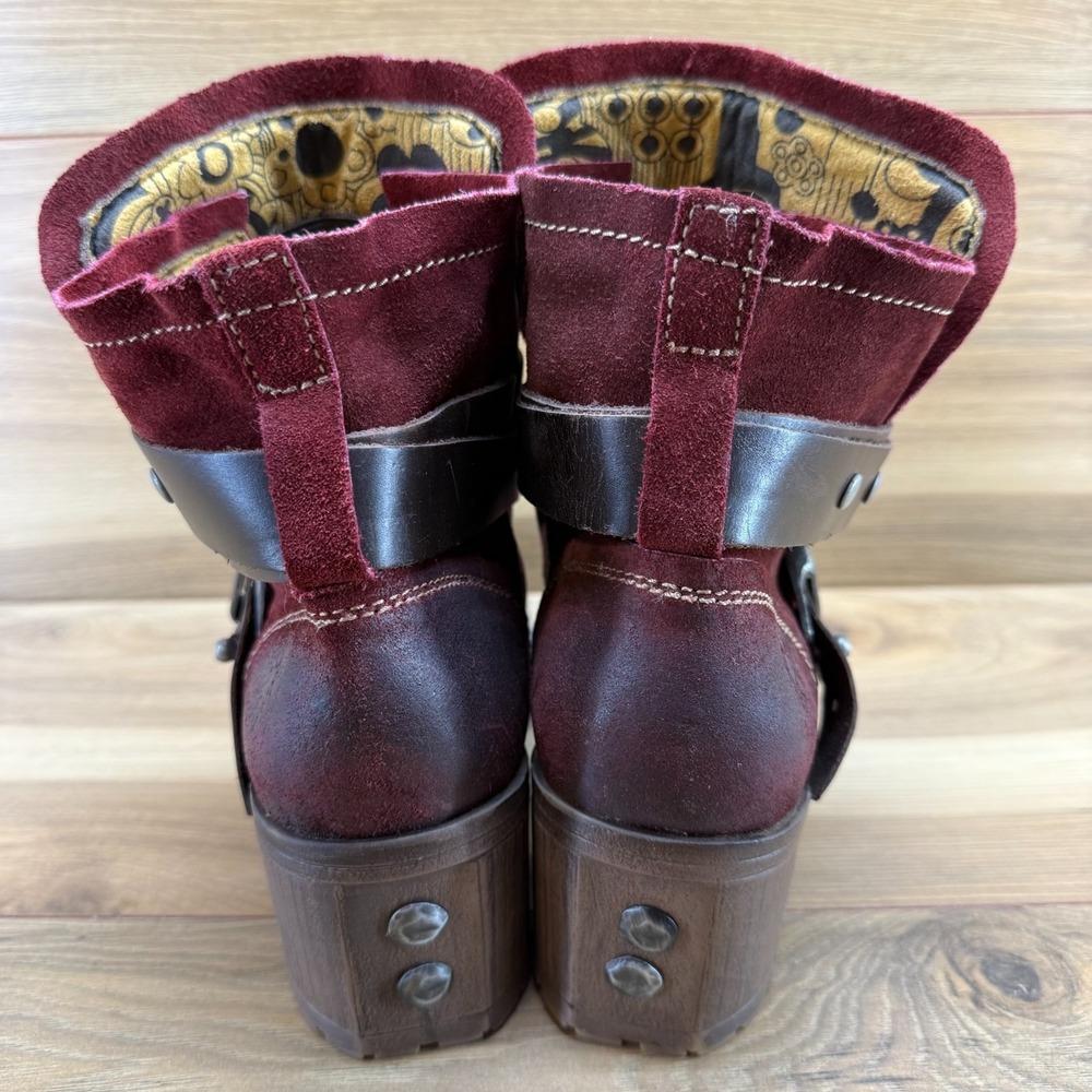 FLY LONDON YOK Chunky Biker Boots 9.5 EU 40 Deep Red Suede Minimalist Modern - Picture 8 of 11